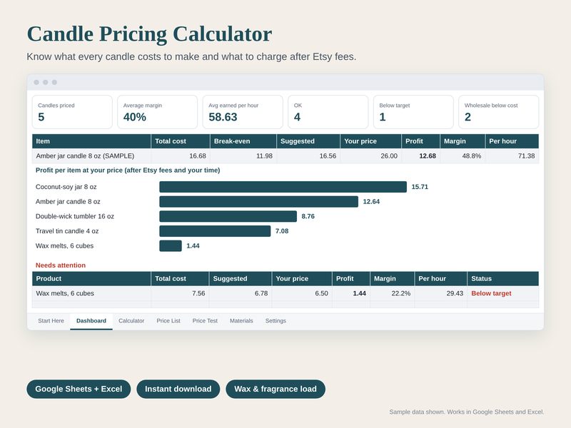 Candle Pricing Calculator spreadsheet preview